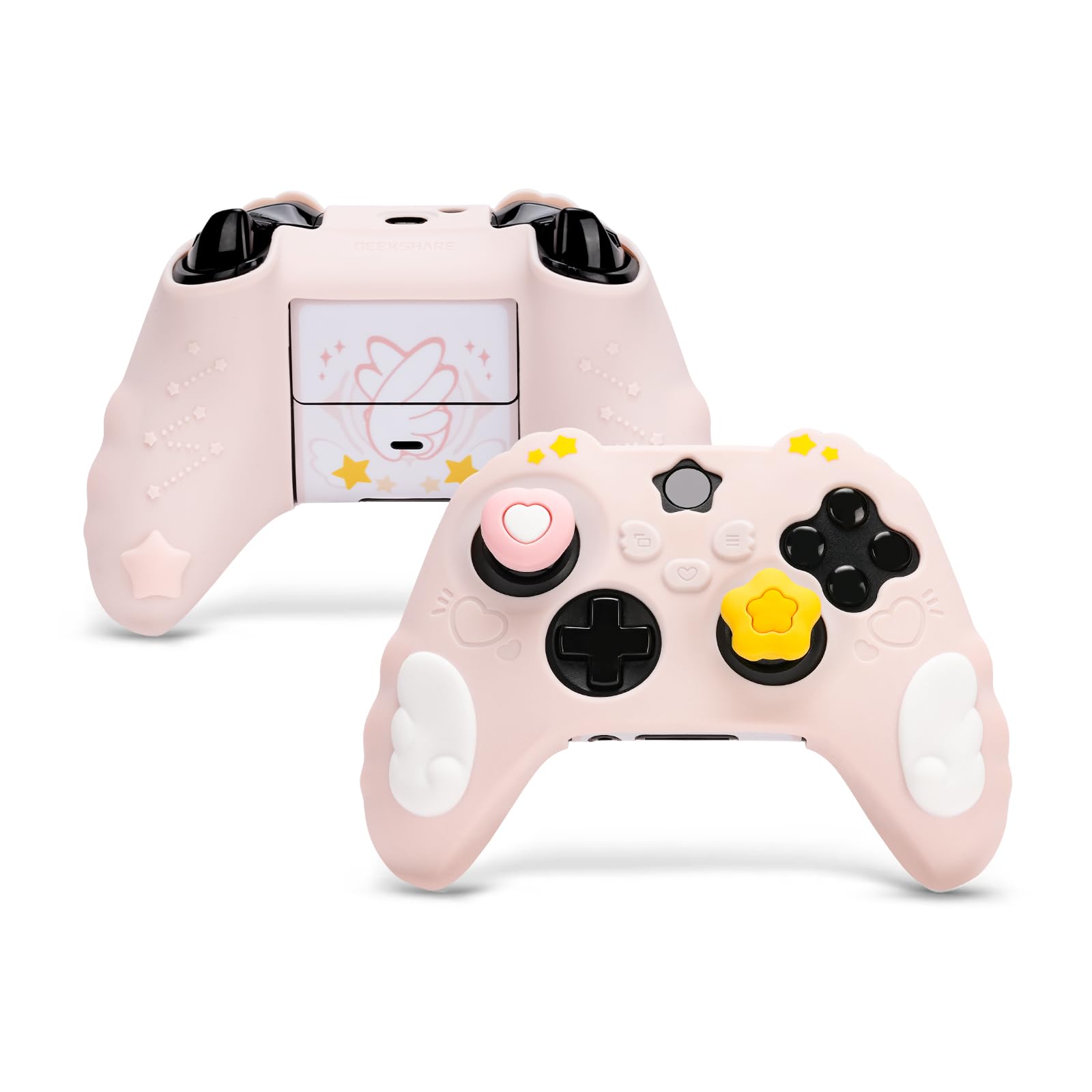 GeekShare Controller Skin Set Compatible with Xbox Series X, Soft Silicone Protective Cover with 2 Thumb Grip Caps and 2 Stickers - Star Wings Series (Pink)