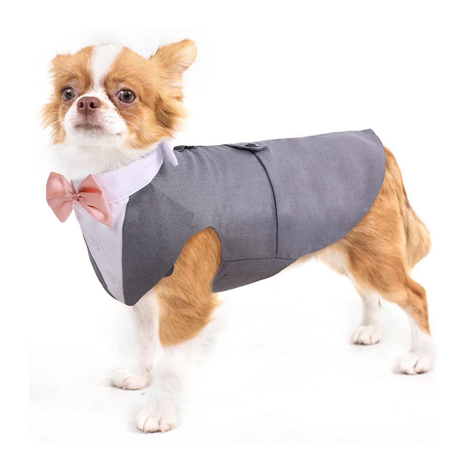 Dog Tuxedo, Dog Suit and Bandana Set Pet Clothes Formal Shirt Doggie Costume Outfit for Wedding Party Festival Halloween Christmas Birthday for Small Medium Large Dogs(Grey, S)