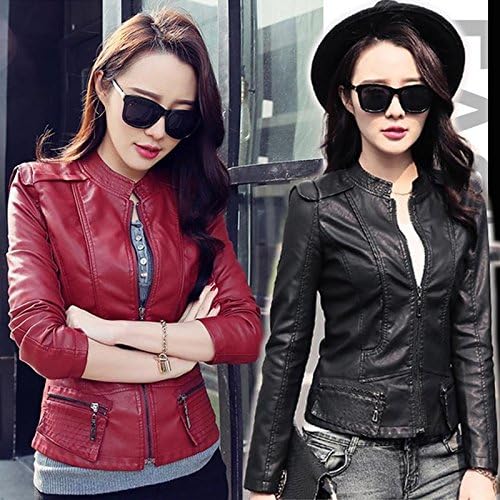 XJG Fashion Women's Motorcycle Leather Jacket Slim Fit Short Paragraph Jacket Blazer Red M