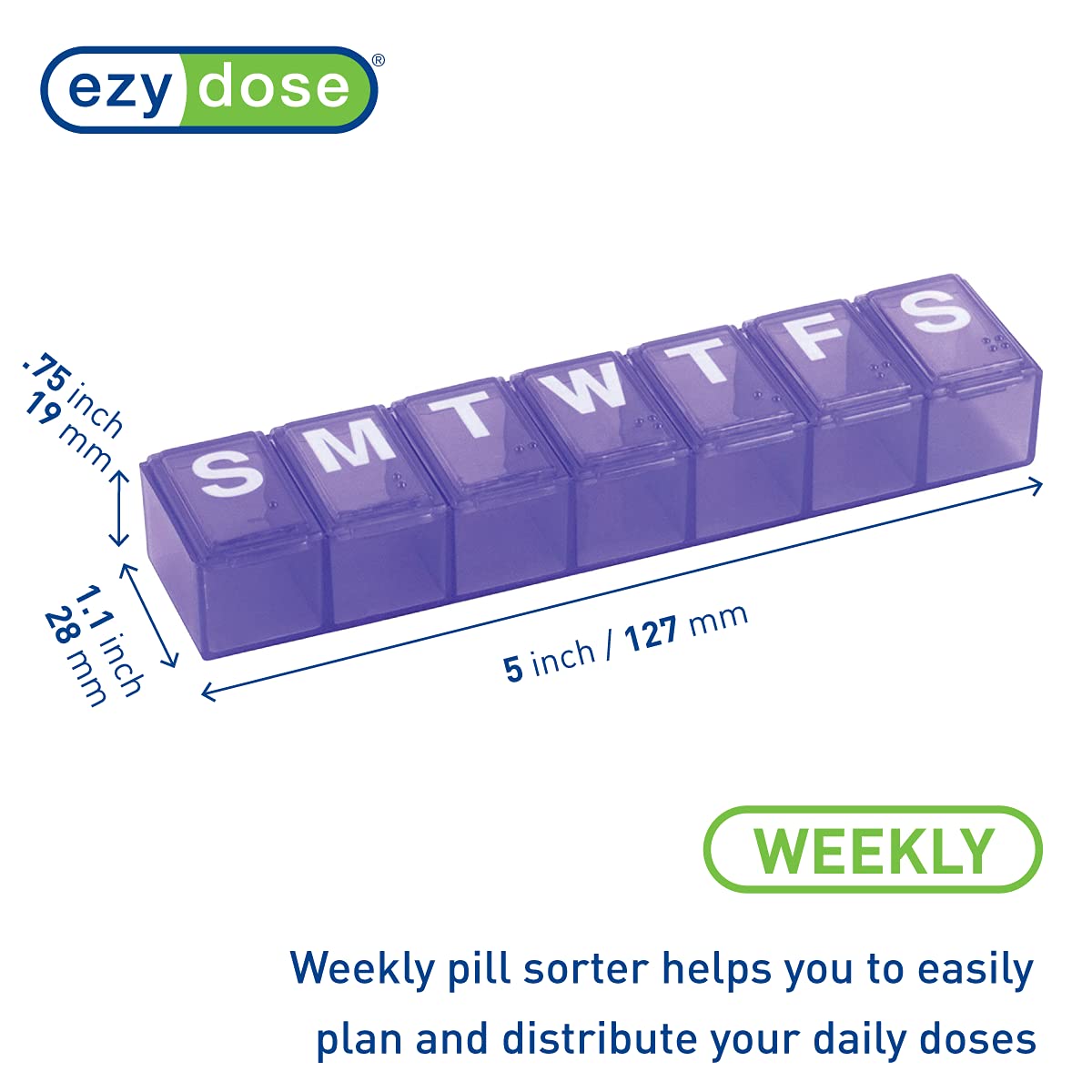 Ezy Dose Weekly (7-Day) Pill Organizer, Vitamin and Medicine Box, Medium Compartments, Colors may vary, Made in the USA