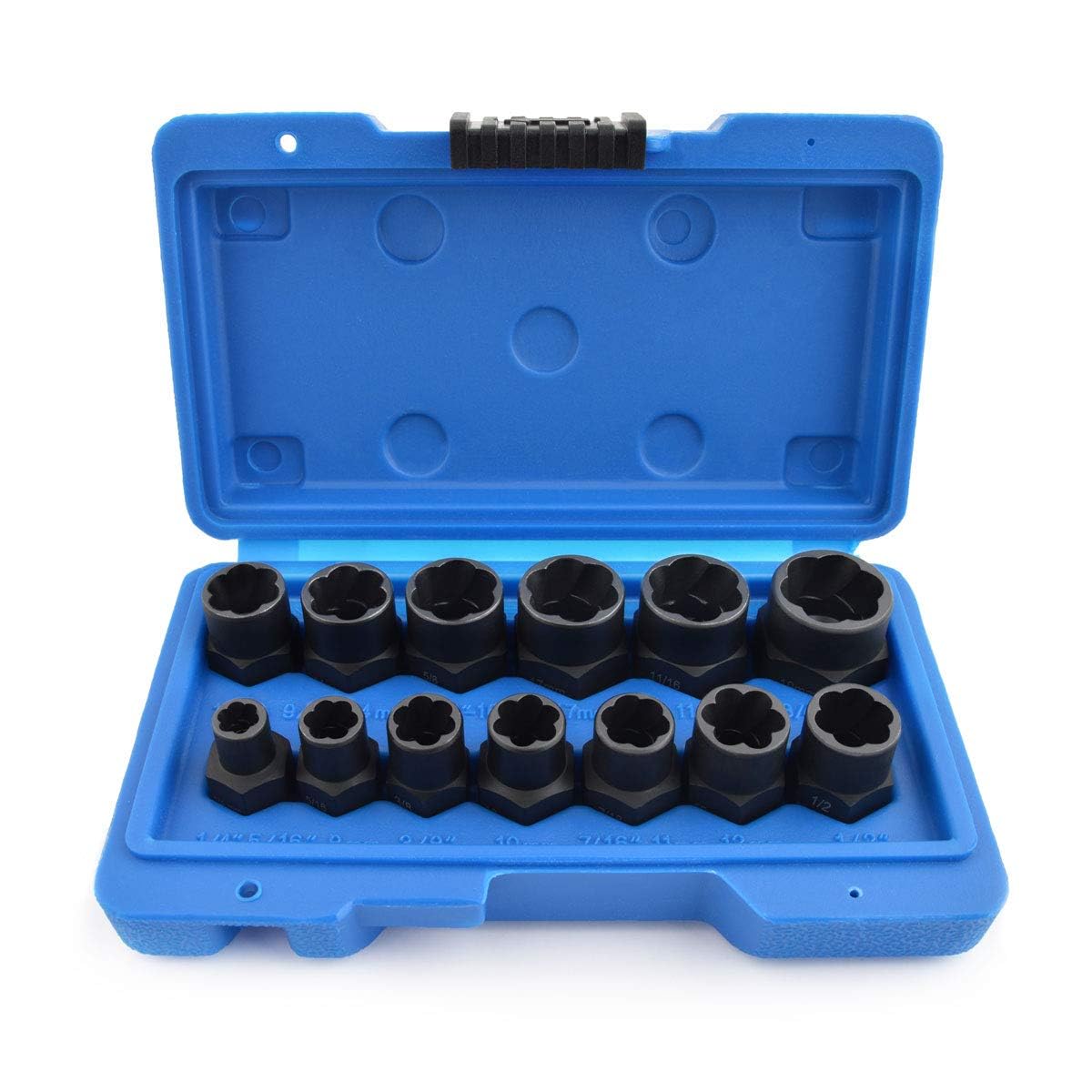 GUNPLA 13 Pcs Impact Bolt Nut Remover Socket Set, Chrome Molybdenum Steel Screw Extractor for Damaged, Rounded & Stuck Fasteners, with Storage Case, Fits 3/8” Drive