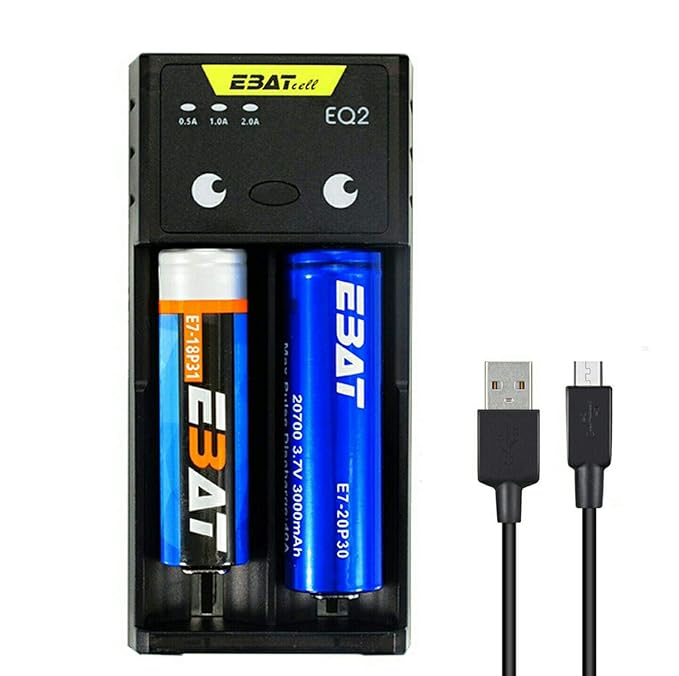 Ebat EQ2 Smart Battery Charger for Li-ion Ni-MH/Ni-CD 18650 26650 AA AAA 20700 21700 CR123 & More Rechargeable Batteries - 2 Slot Charger