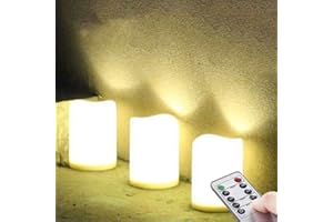 NONNO&ZGF Set of 3 Outdoor IP44 Warm White LED Rainproof Waterproof Flameless Battery LED Pillar Candles with Remote and Timer, Plastic, Won't Melt, Weather Resistant Design 3 x 4", Timer 24hours