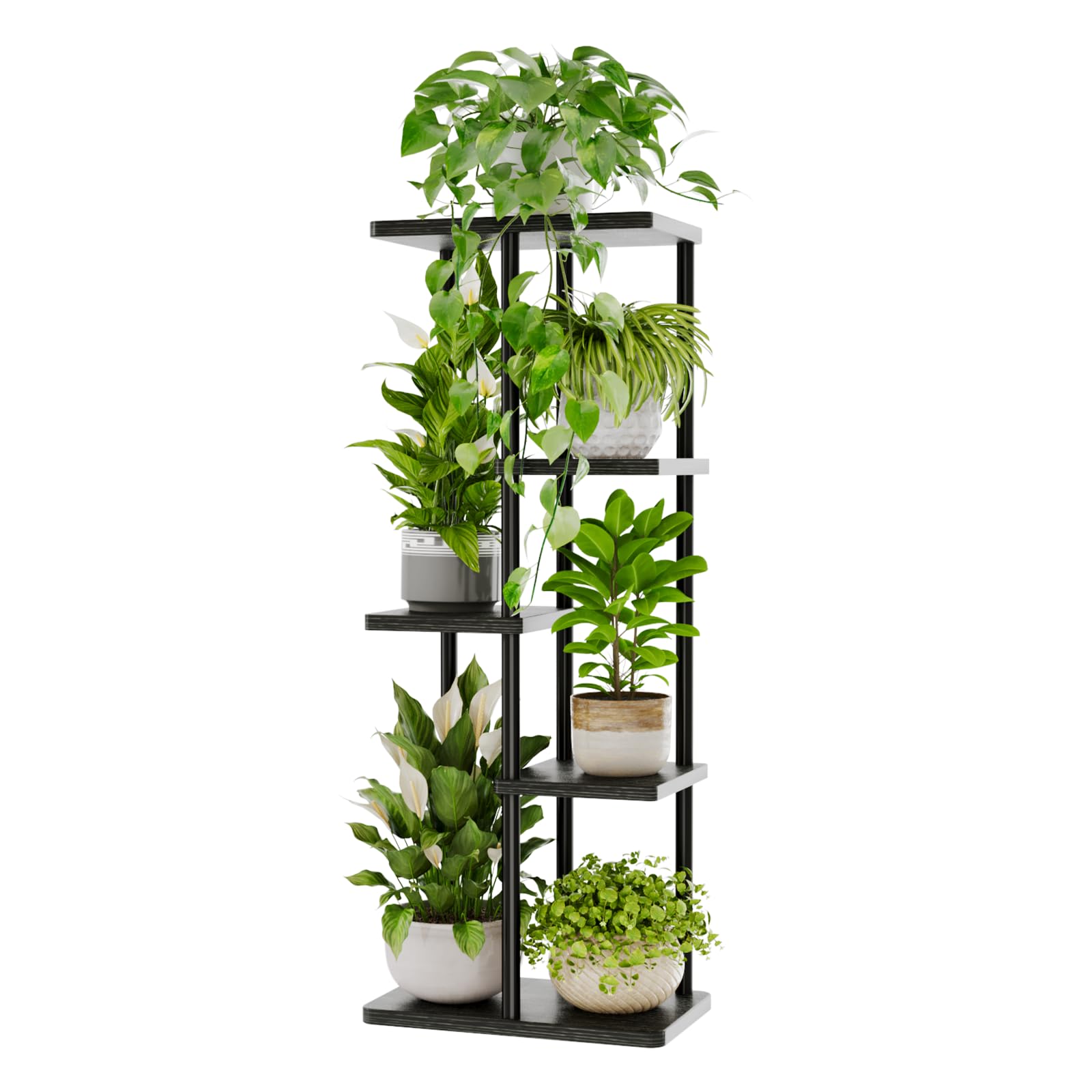 Bamworld 5 Tier Plant Stands Indoor, Corner Shelf Tall Plant Stand for Multiple Indoor Plants, Metal Tiered Display Stand for Living Room Balcony Garden Patio, Black