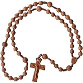 IHM Imports Sine Cera Light Jujube Wood 5 Decade Catholic Rosary, Double-sided Laser Engraved Centerpiece, Smooth 8/10mm Beads