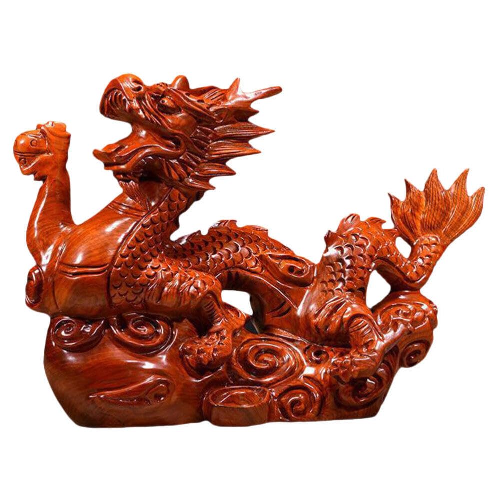Wooden Dragon Ornaments - Hand-Carved Chinese Dragon Decoration for Living Room for Lovers 9 5Cm