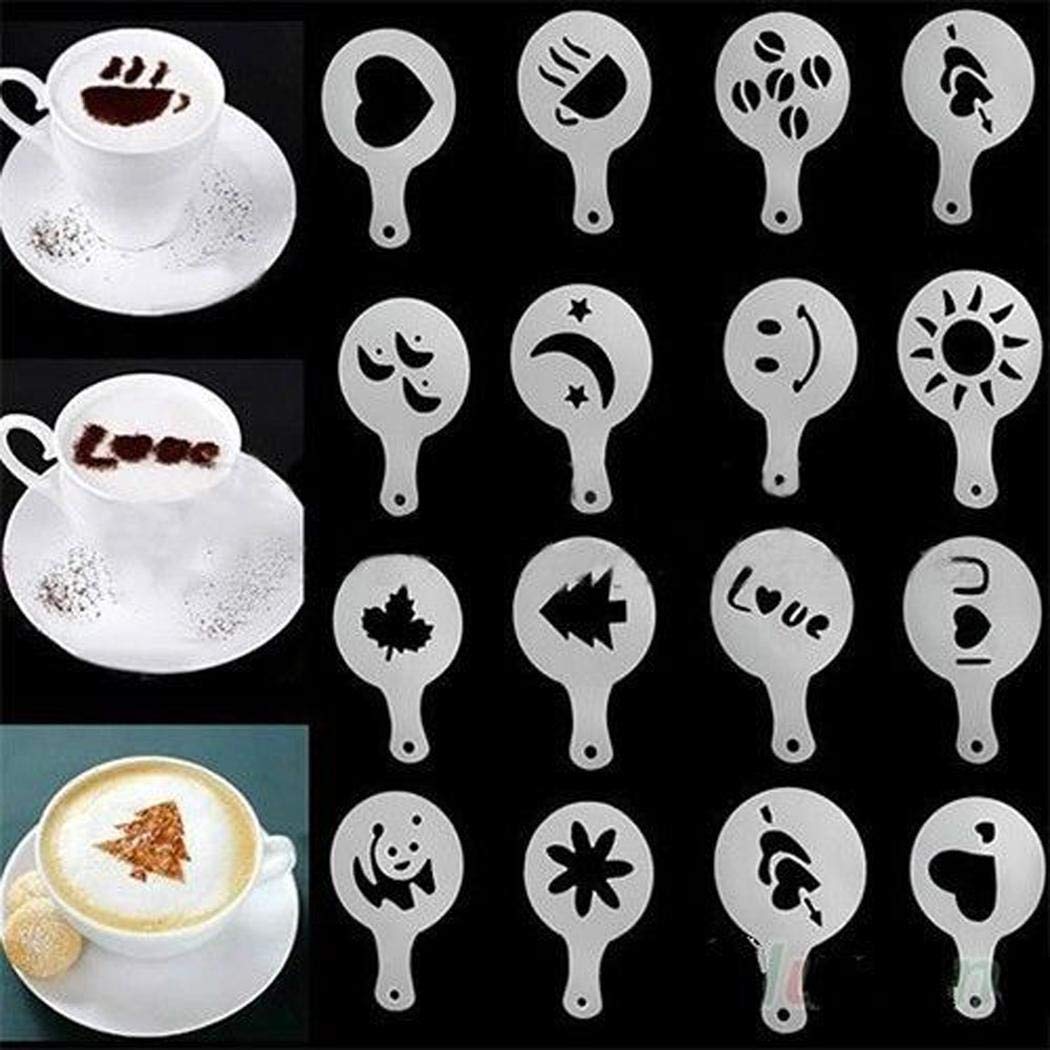 Fanala 16Pcs Cappuccino Coffee Stencils Templates Strew Flowers Duster Spray Model Pad Outdoor Cooking Tools & Accessories
