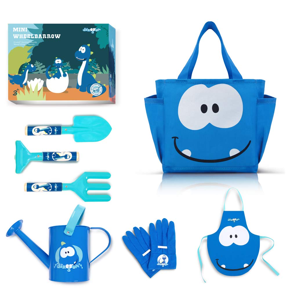 Colwelt Kids Gardening Set, 6Pcs Gardening Tools for Kids with Child Safe Watering Can, Fork, Rake, Trowel, Kids Apron, Gloves, Gardening Tote, Gardening Gifts for Children Toddlers