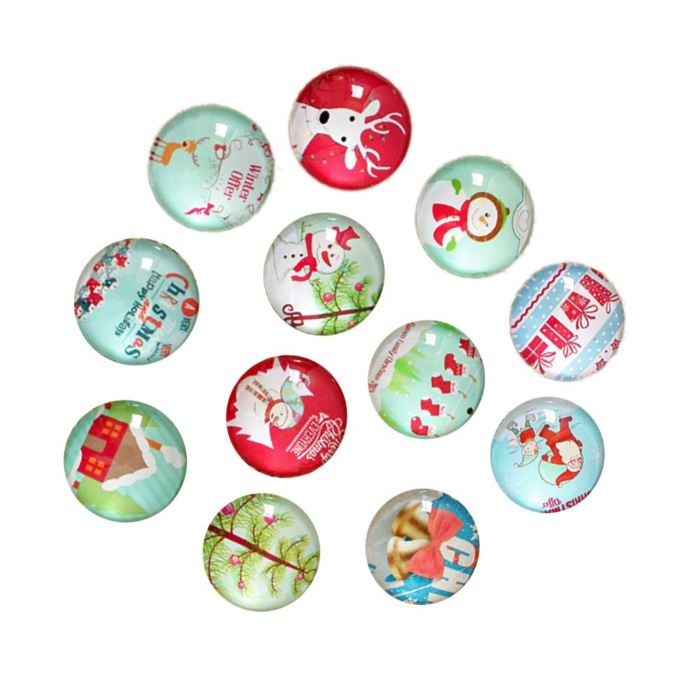 EXCEART 200pcs 10mm Glass Dome Cabochons Christmas Style Glass Cabochon Tiles Flatback Glass Dome Tile for Jewelry Making DIY Crafts (Mixed Style)