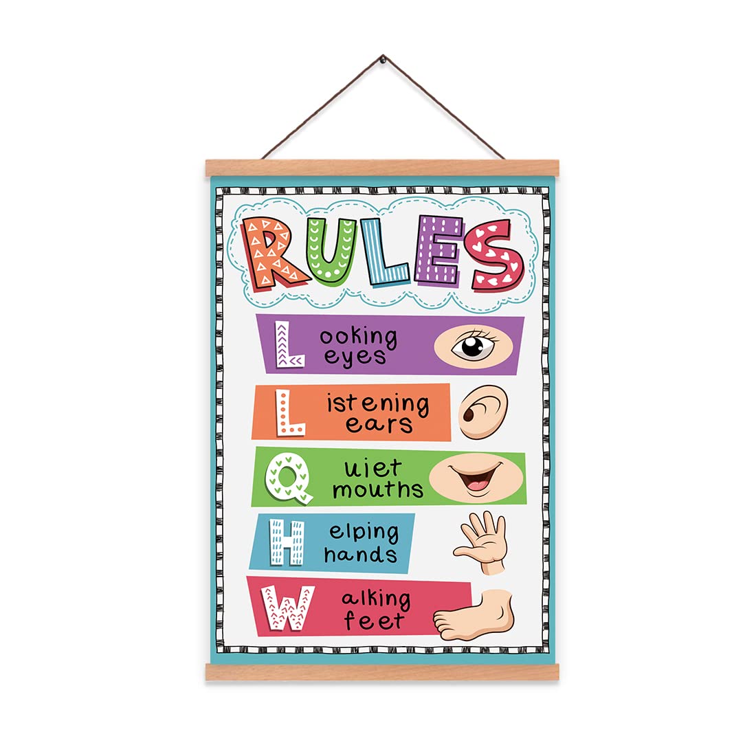 Photo 1 of CHDITB Classroom Rules Art Prints, Colorful Learning Saying Magnetic Natural Wood Hanger Frame Poster, Nursery Quote Sign Education Canvas Painting 28x45 cm Wall Hanging Picture for Classroom Decor.