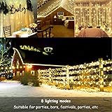 FYHEART 304 LED Window Curtain String Light with 8 Modes for Wedding Party Home Garden Bedroom Outdoor Indoor Wall Decorations (9.8ft x 9.8ft, Warm White)