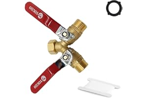 YOUHO Garden Hose Y Valve Hose Splitter Brass Hose Splitter With Stainless Steel 2 Way Valve 3/4" GHT Thread (RED)