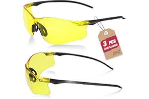PTCOL Safety Glasses 3 Pack Amber Tinted: ANSI Z87.1 Certified Anti-Scratch Polycarbonate Lens UV Protection for Construction