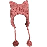 ALLDECOR Hot Pink Pussy Cat Beanie for Women's March Knitted Hat with Pom Pom Ear Cap