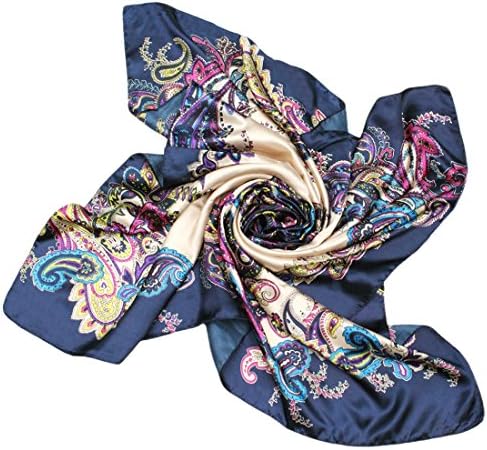 MWHAT Women's Satin Square Scarf Silk Feeling Geometric Print Neck Kerchief Ethnic Style Headscarf 35 x 35 inches