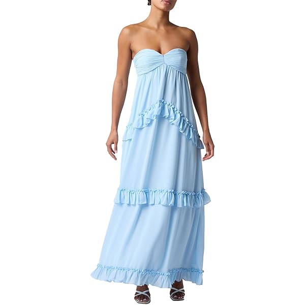 kimber maxi dress Kimber Floral Ruffle Maxi Dress Shop American Threads Boutique Blue / S