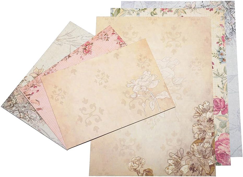 Dahey 30Pcs Vintage Stationery Floral Writting Paper Matching Envelopes Sets for Handwriting Letters, Assorted Colors