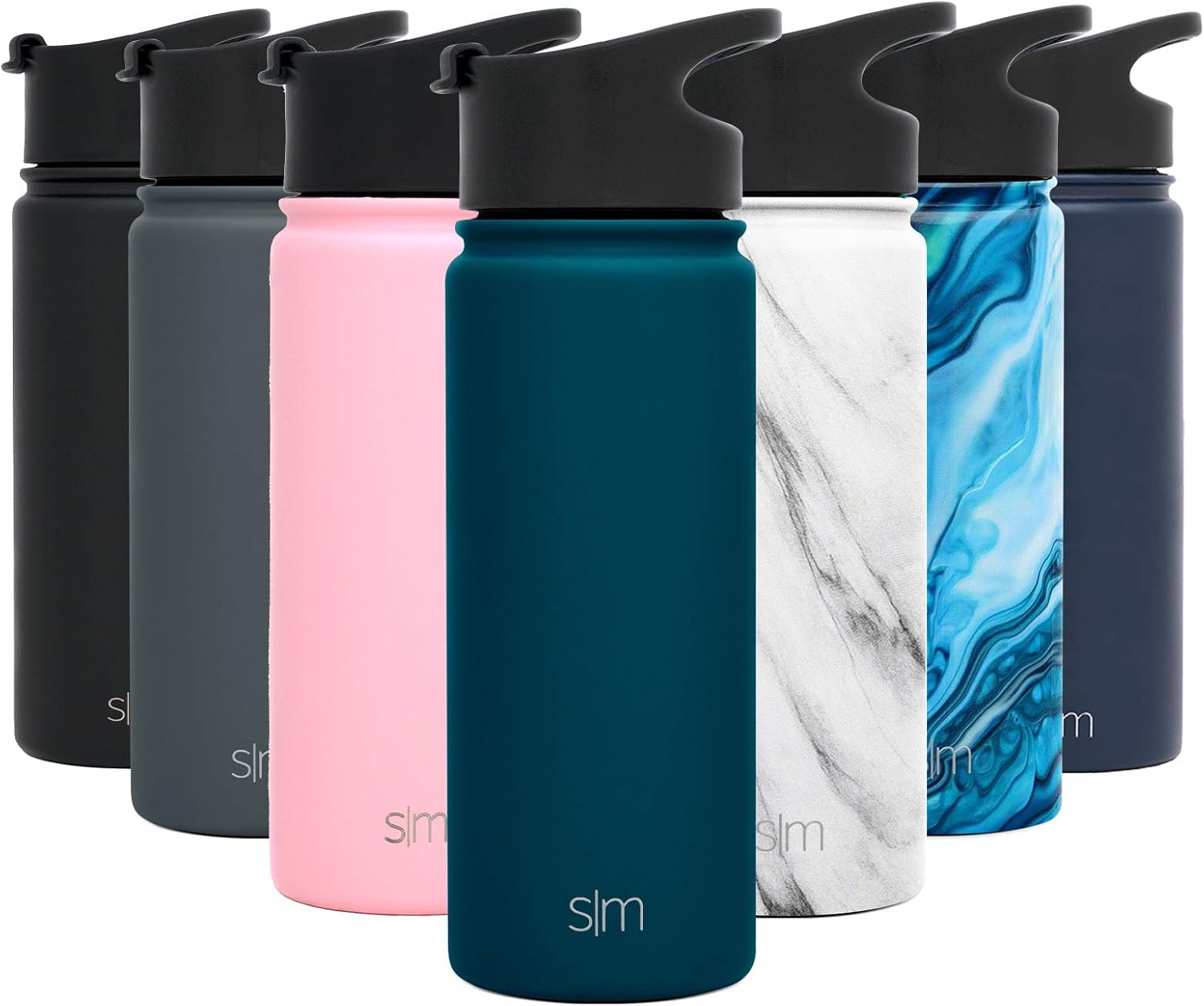 Simple Modern 18 Ounce Summit Sports Water Bottle - Travel Mug Stainless Steel Tumbler Flask +2 Lids - Wide Mouth Double Wall Vacuum Insulated Blue Leakproof -Riptide