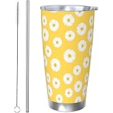 CHASOEA Daisy Flowers Tumbler 20oz Floral Stainless Steel Vacuum Insulated Tumblers with Lid and Straw Yellow Travel Coffee Mug Tea Wine Cups Water Bottle Gifts for Women