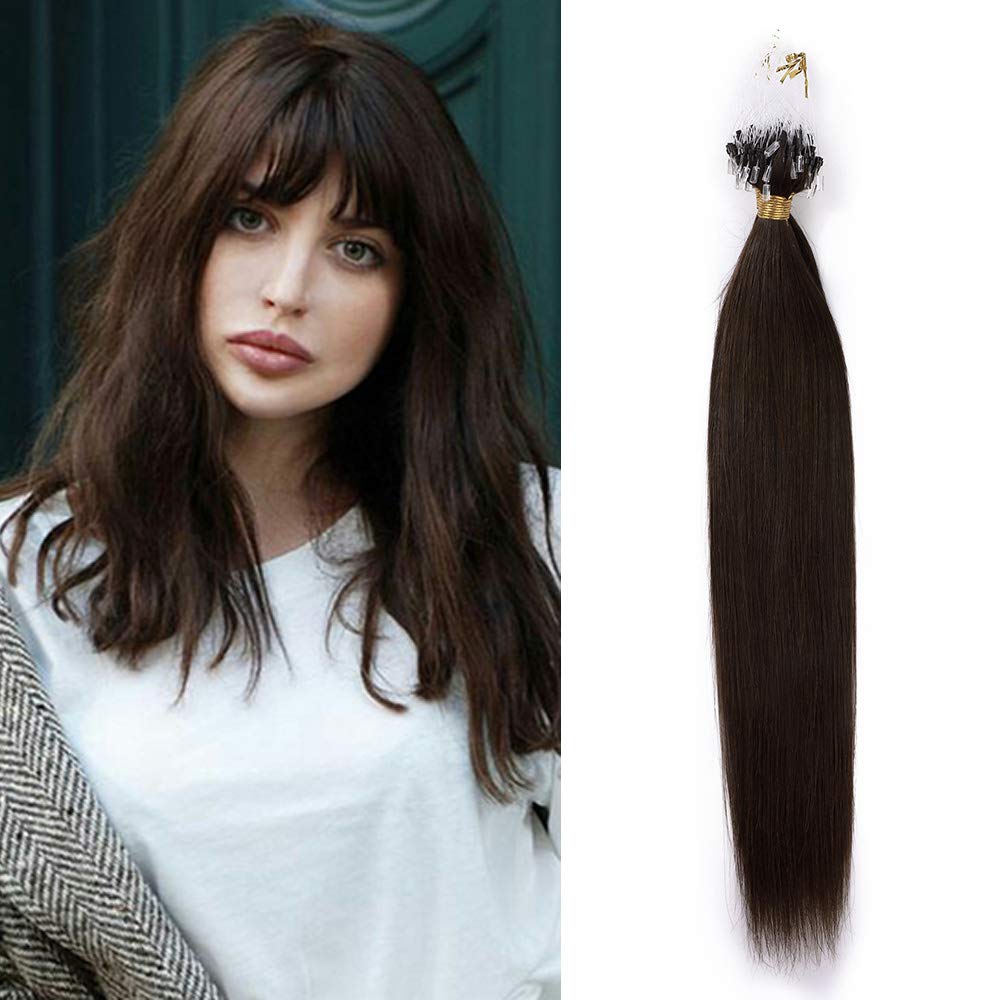 16 inches Micro Loop Human Hair Extensions Real Remy Hair Micro Ring Loop Beads Straight - 50 Strands (1g/s #04 Medium Brown)
