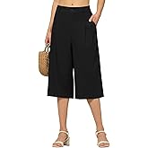 Willit Women's Linen Capri Pants Wide Leg Dress Casual Summer Pleated Capri High Waisted with Pockets 16"