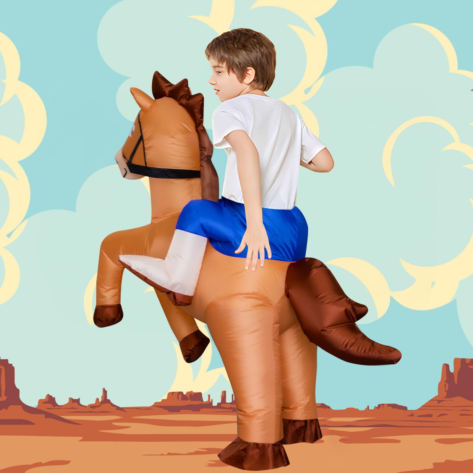 Stegosaurus Inflatable Horse Costume for Kids Halloween Riding a Horse Cowboy Costumes Funny Blow up Costumes for Boys Girls Cosplay Party