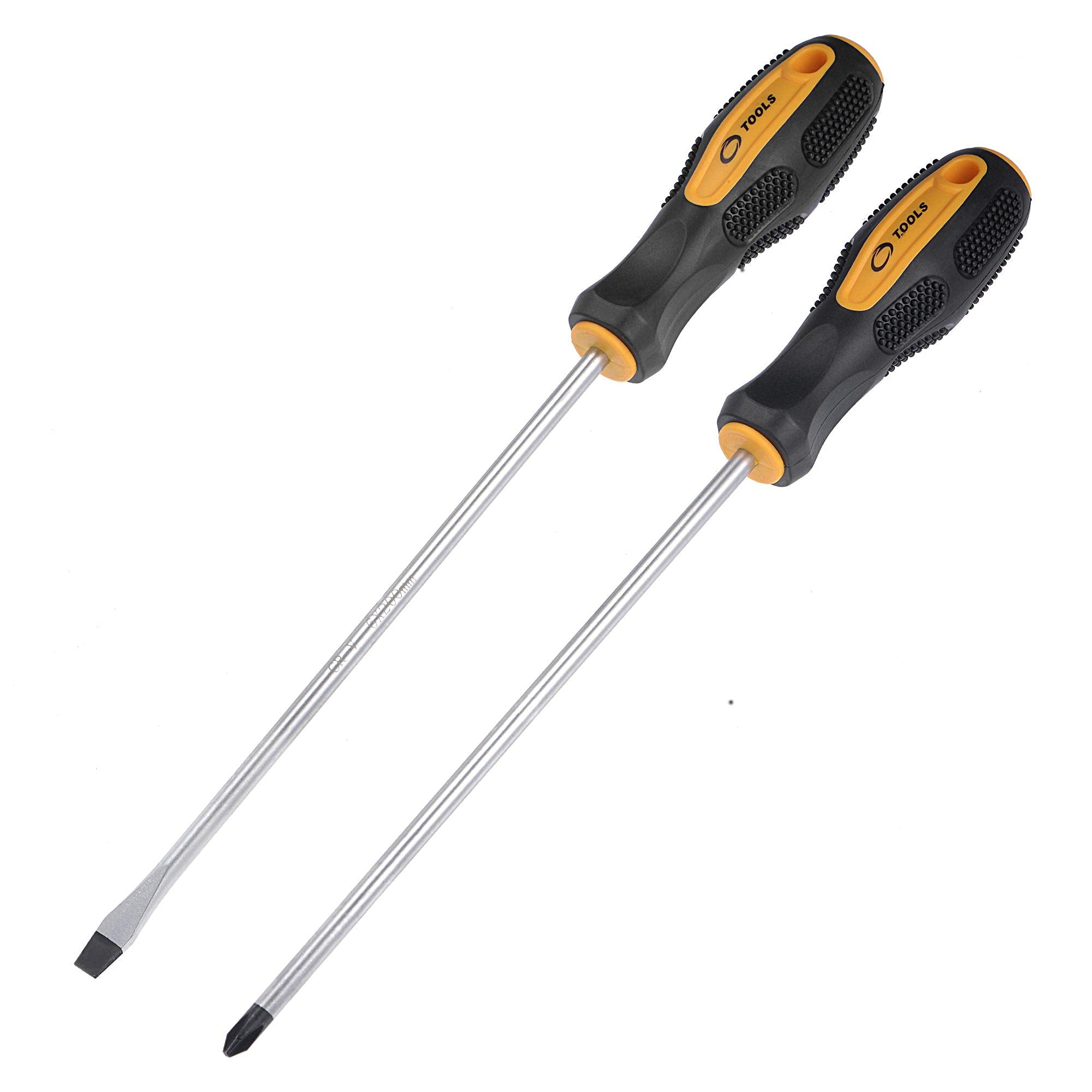 sourcing map #2 Phillips / 7mm Slotted Magnetic Screwdriver Set, 8" CR-V Round Shaft Non-Slip Black+Yellow Handle
