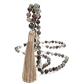 OAIITE 6MM Mala Beads Necklace Natural Amazonite Stone Meditation Statement Necklace Japa Yoga Rosary Prayer Charm Beaded Tassel Necklace