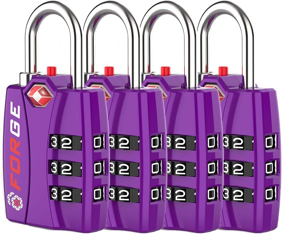  | Forge TSA Luggage Combination Lock - Open Alert Indicator, Easy Read Dials, Alloy Body- Ideal for Travel, Lockers, Bags (Black 4Pk) | Luggage Locks