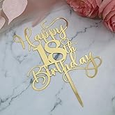 Ruscalin Happy 18th Birthday Cake Topper,Mirrored Gold Acrylic Birthday Topper for Cheers to 18 Years Birthday/Anniversary Party Decoration Ideas, Perfect Keepsake for your family and friends (18th)