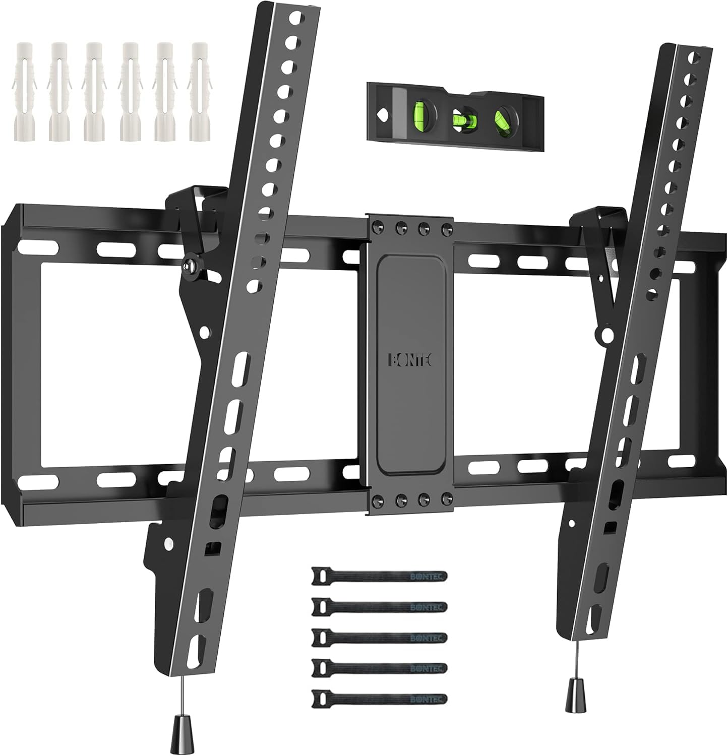 BONTEC TV Wall Bracket for Most 37-82 Inch LED LCD Plasma Flat Curved TVs, Tilt TV Wall Mount with Max. VESA 600x400mm, Up to 60kg, Bubble Level and Cable Ties included