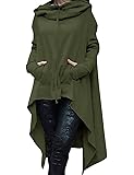 Shineya Women's Solid Color Pullover Hoodie Asymmetric Hem Sweatshirts Dress S-5XL