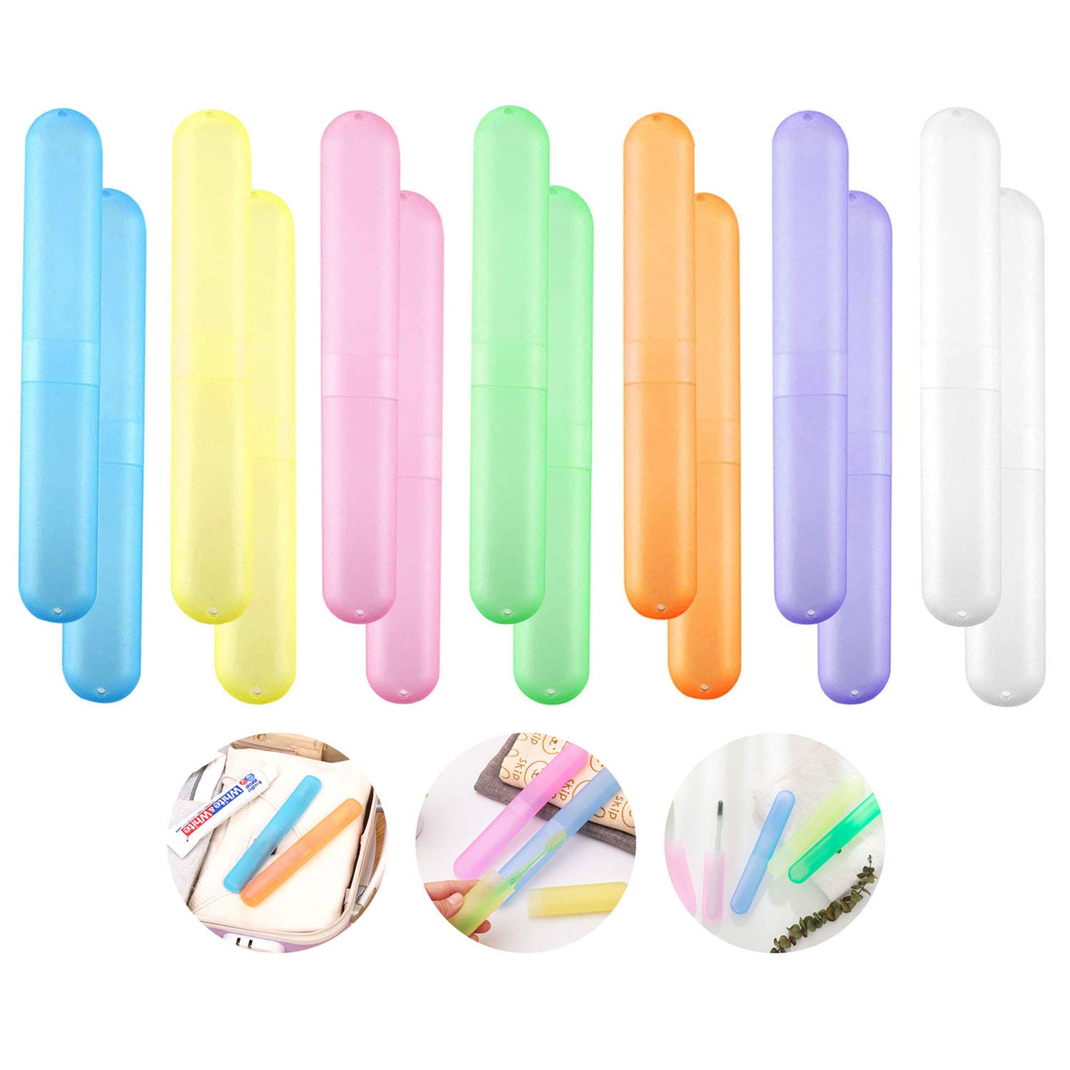 14 Pcs Travel Toothbrush Holder, Portable Plastic