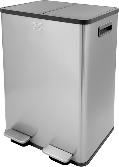 BLACK+DECKER Double Recycling Kitchen Bin 60cm Soft Close Lid 40L Grey