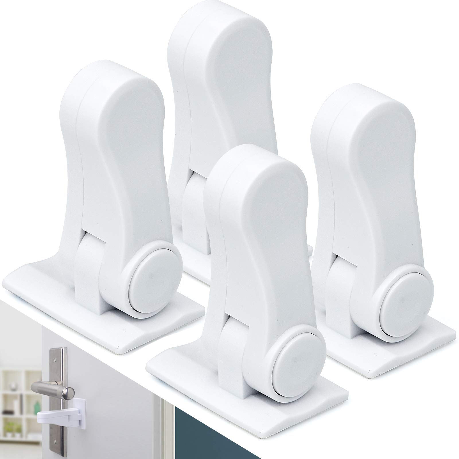 Winfred 4 Pack Baby Door Handle Locks, Child Safety Handle Locks Child Proof Door Lever Handle Lock with 3M Adhesive Children Security Safety Locks for Doors Windows (White)