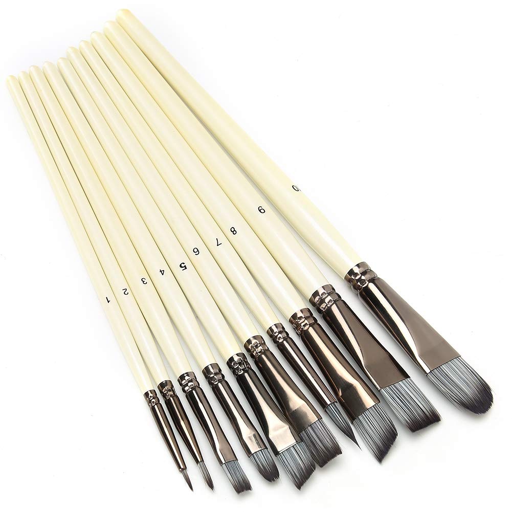 10Pcs Angular Paint BrushNylon Hair Angled Paint Brushes Set Great, Gouache for Watercolor, Acrylic, Gouache, Oil Painting Painting Tools