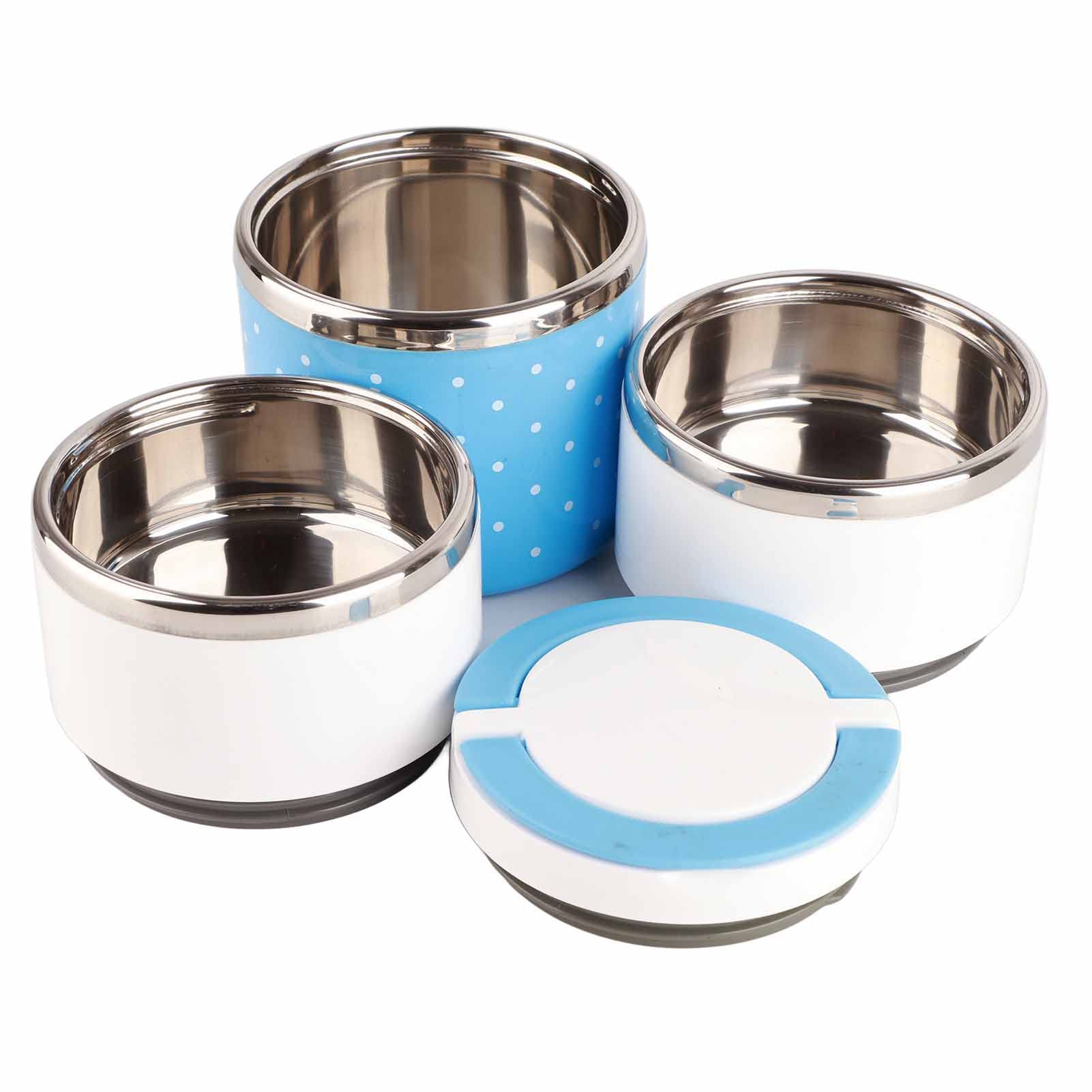 Yosoo Insulation Thermal Lunch Box Stainless Steel Food Storage Container Portable Bento Box With Handle Cute Dot Pattern 1/2/3 Layers (Color : Blue, Size : 1200ML)