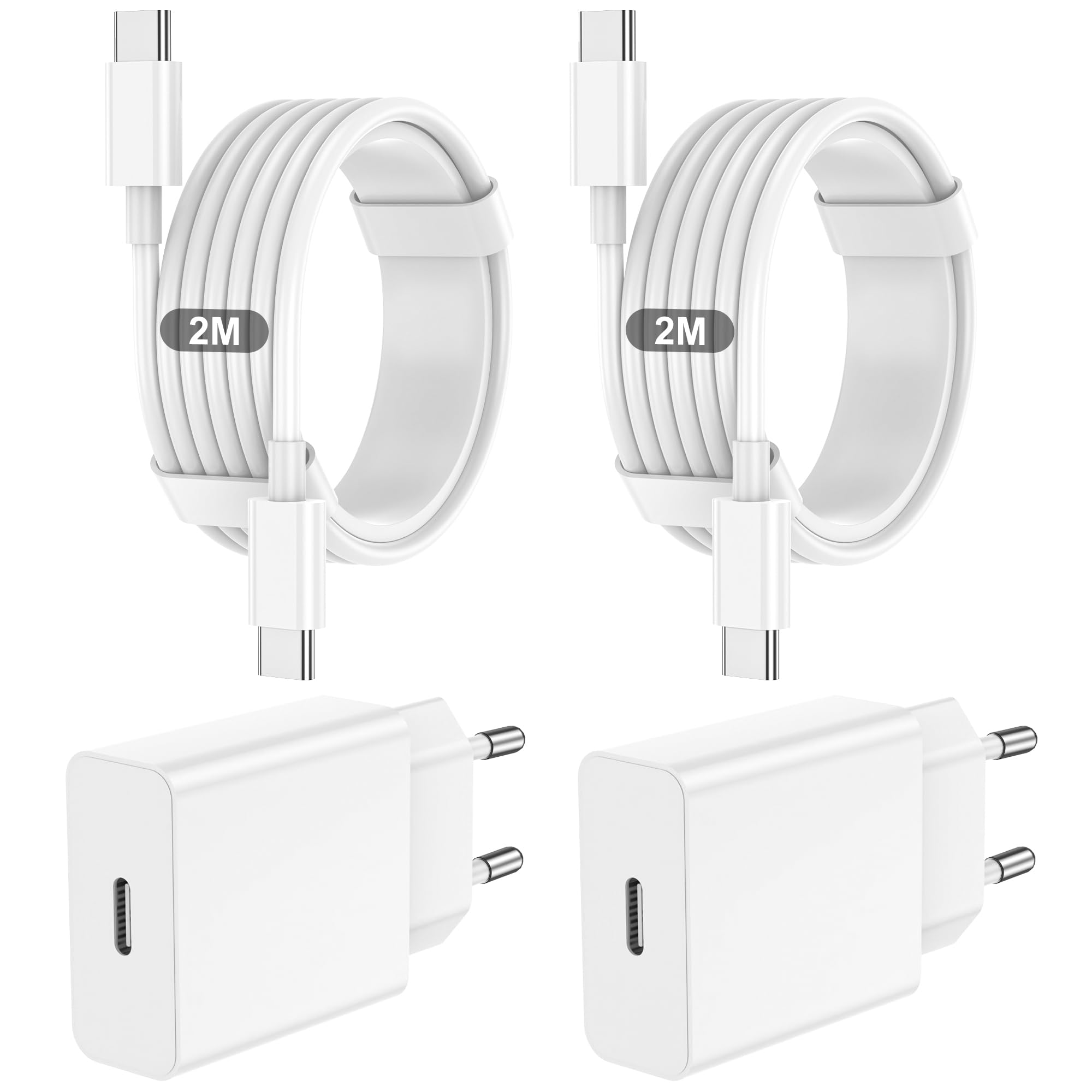 2er Pack 20W USB-C Ladegerät mit 2M+2M USB-C schnellladekabel, Schnellladegerät Für iPhone 17/16/15/Air/e/Pro/Pro Max/Plus,Für iPad Pro/Air/mini Stecker Adapter
