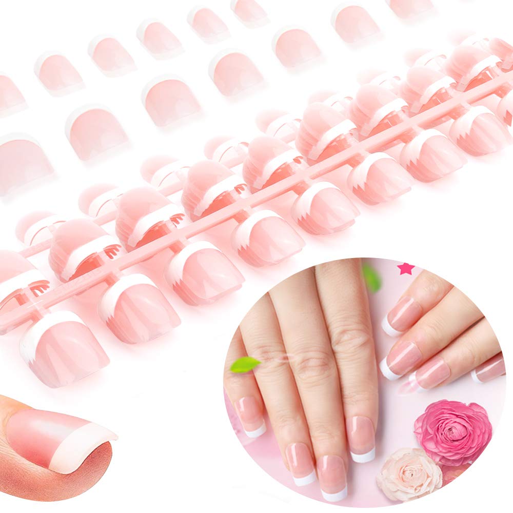 Yokilly 120pcs Natural French Fake Nails 12 Different Size Acrylic Full Cover Press