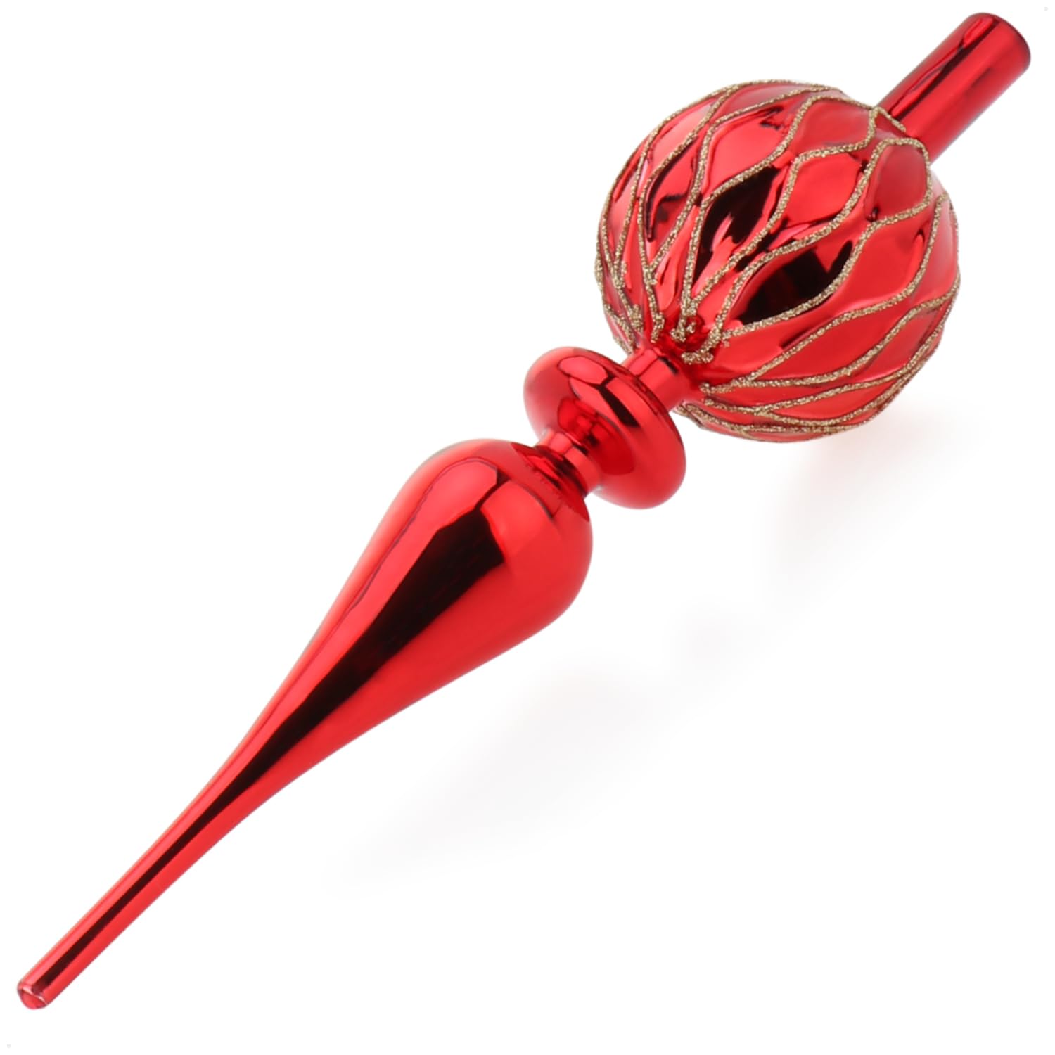 com-four® Christmas Tree Top - Shiny Real Glass Christmas Tree Topper - Red (31cm)