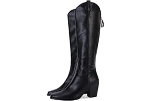 RILISTA Women Cowboy Knee High Boots Chunky Block Heel Square Toe Tall Riding Boots