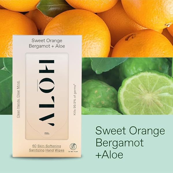 ALŌH SWEET ORANGE BERGAMOT + ALOE SANITIZING HAND WIPES – CLEAN HANDS, CLEAR MIND – ON THE GO HAND SANITIZING WIPES FOR KIDS AND ADULTS – TRAVEL SIZE 3 PACK 20CT WIPES (60 WIPES)