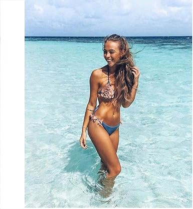 Mujeres Lindas Traje De Bano De 2 Piezas Bikini Con Cuello Halter Adornado Con Una Atractiva