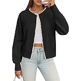 Saodimallsu Womens Fall Open Front Cardigan Sweaters Pearl Long Sleeve Knit Tops Crewneck Dressy Casual Sweater Jacket