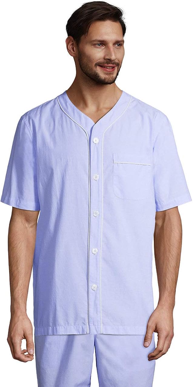 Lands' End Men's Short Sleeve Broadcloth Pajama Shirt at Amazon Men’s