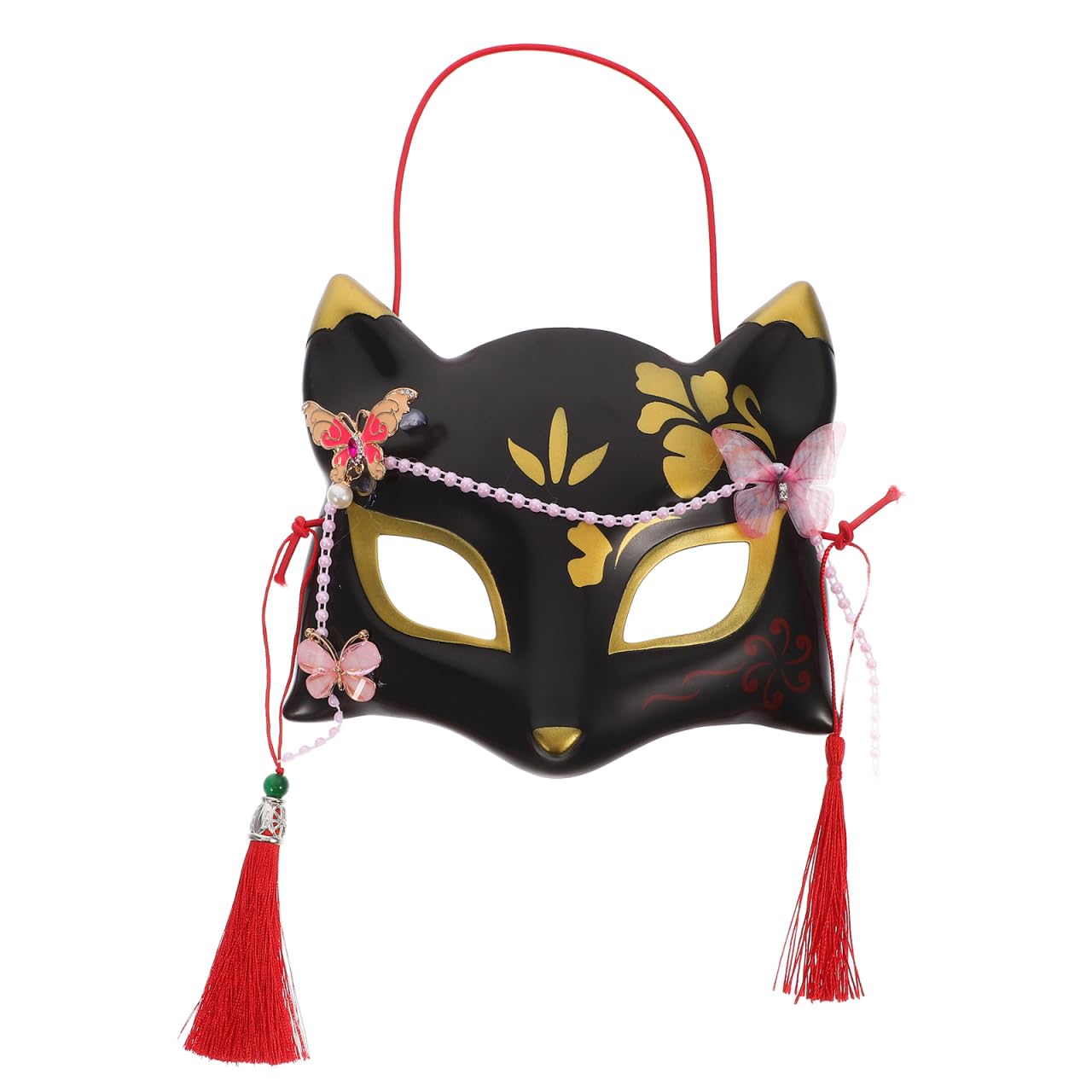 Ciieeo Japanese Fox Mask Half Face Cosplay Mask for Halloween Party Costume Adjustable Size 6.7X5.9X2 Inches Unisex Durable Plastic