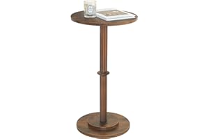 MaxSmeo Drink Table, Small Side Table for Small Spaces, Modern Round End Table with Fluted Wood Leg, Rustic Brown