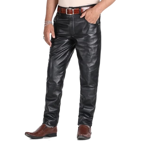 Smart Range Men's Dirty Brown Real Leather Motorcycle Jeans – 501 Style, Straight Leg
