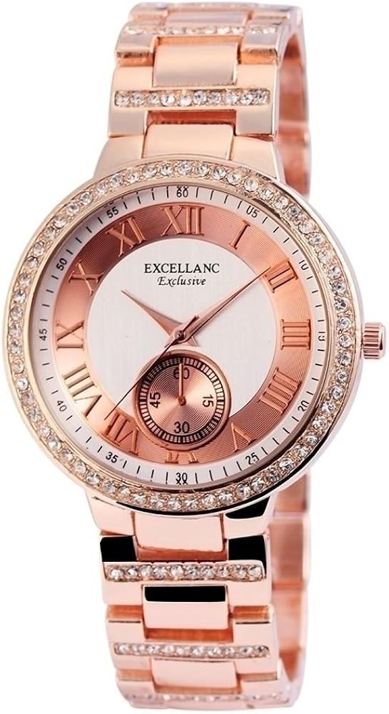 Mujer Reloj De Plata Números Romanos Rosè Oro Strass Chrono Aspecto de