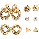 DURUILY 5 Pairs Chunky Statement Earrings for Women 14K Gold Plated Twisted Geometric Hypoallergenic Lightweight Jewelry Gift Set